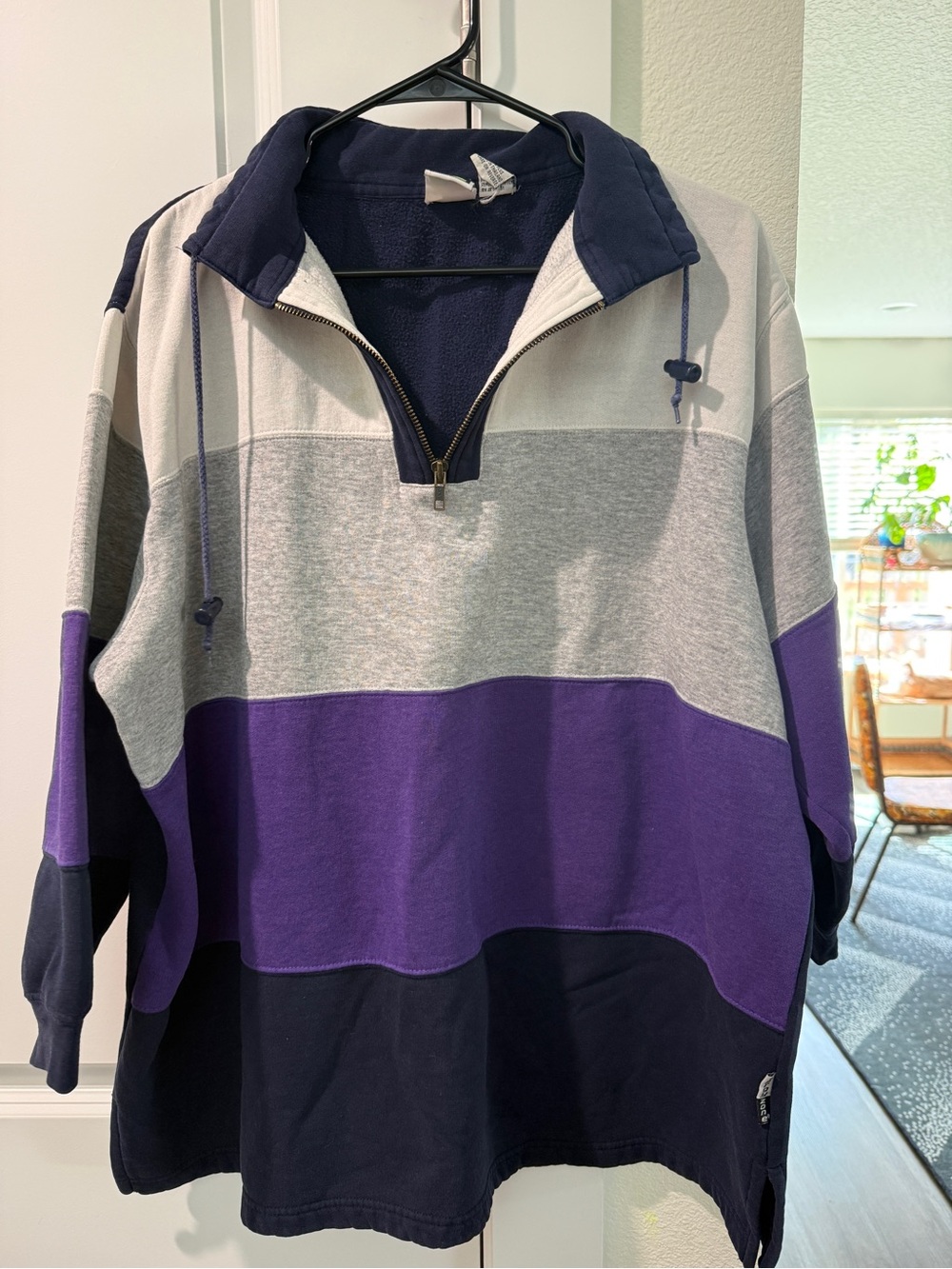 Vintage 1990’s Colorblock Quarter-Zip Sweater Pullover - Navy, Gray & Purple